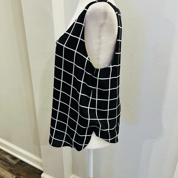 LOFT Women’s Scoop Neck Windowpane Plaid Tank Black White Size Medium - Picture 3 of 6
